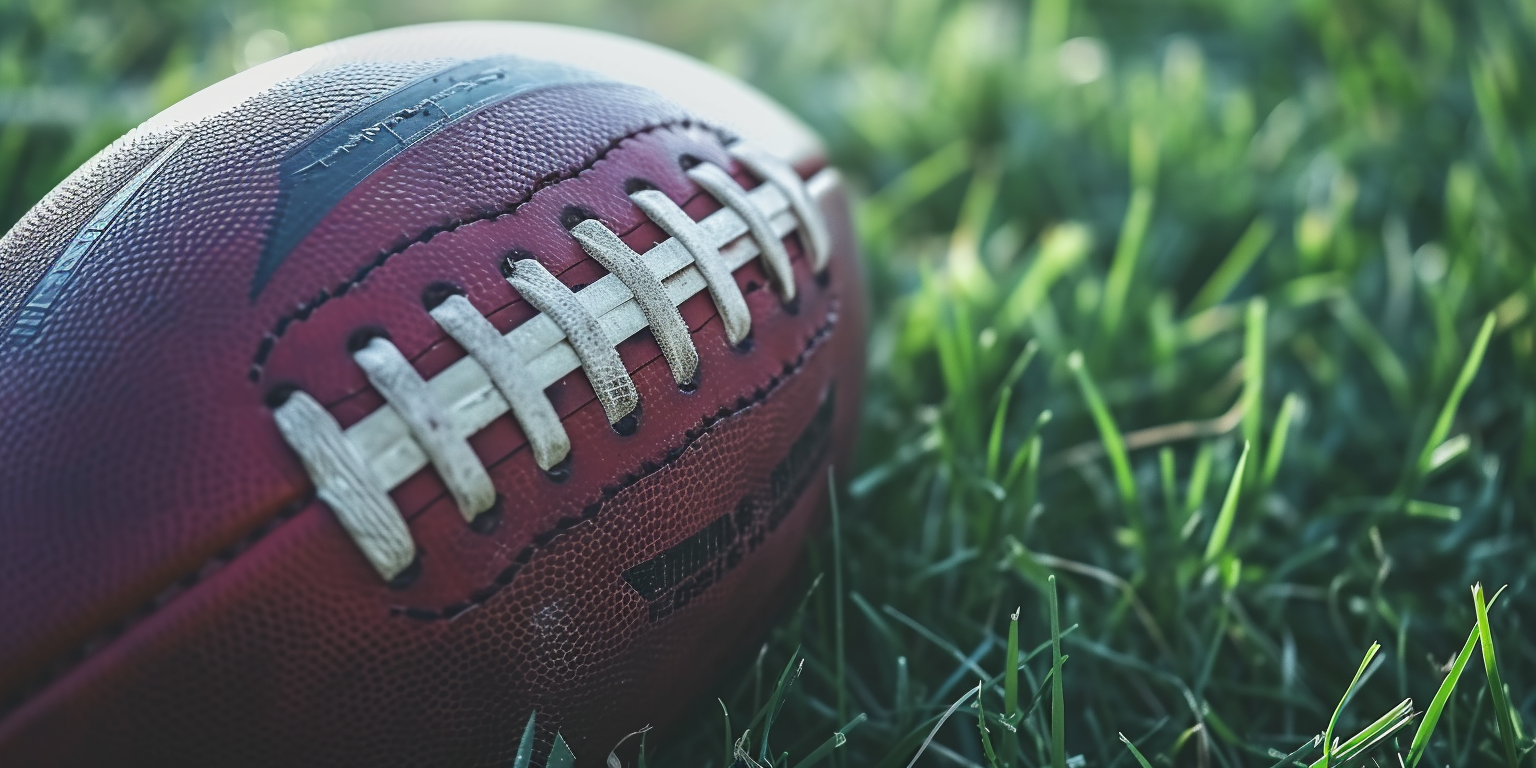 A football lying on a football field