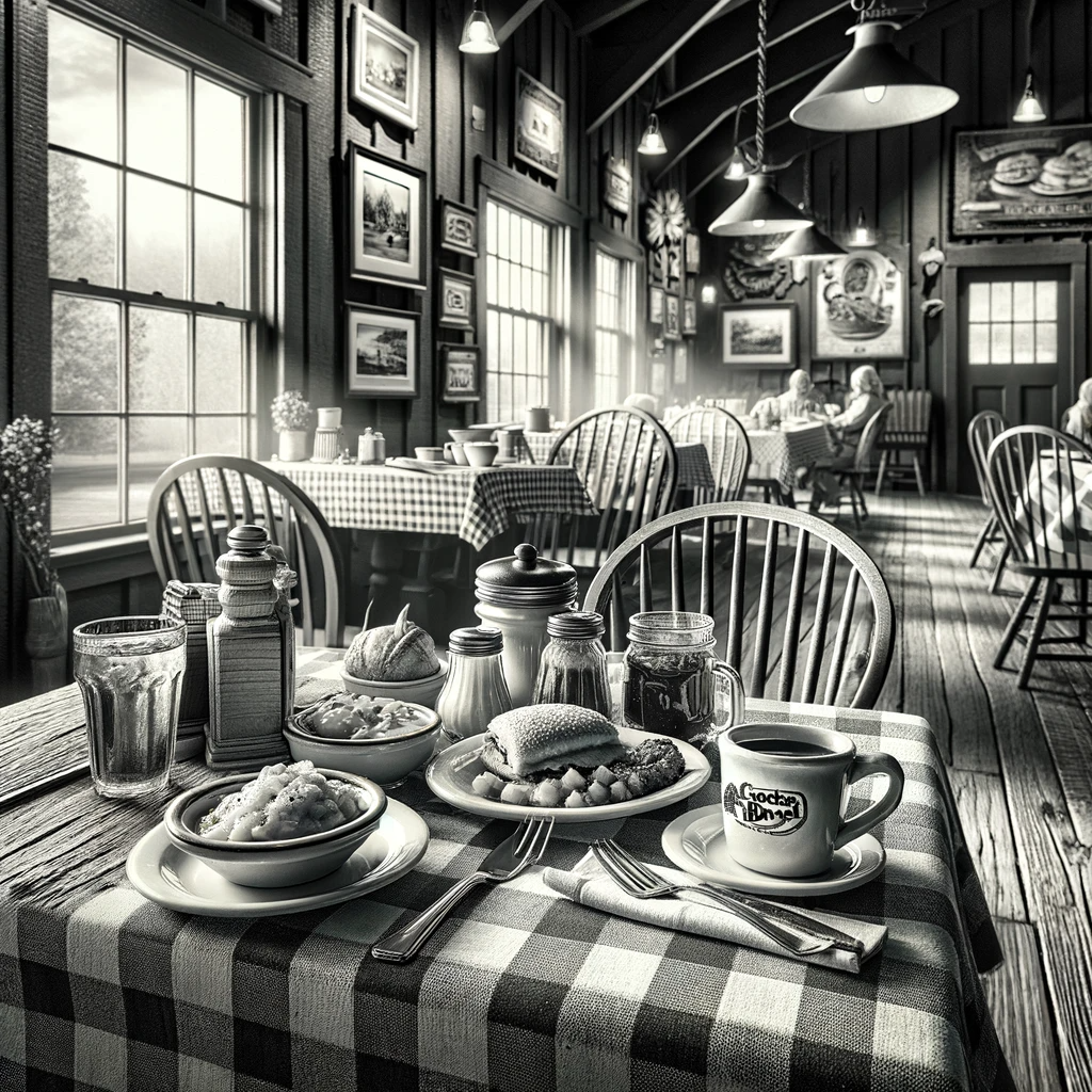 Cozy restaurant interior with checkered tablecloths and sunlit windows.