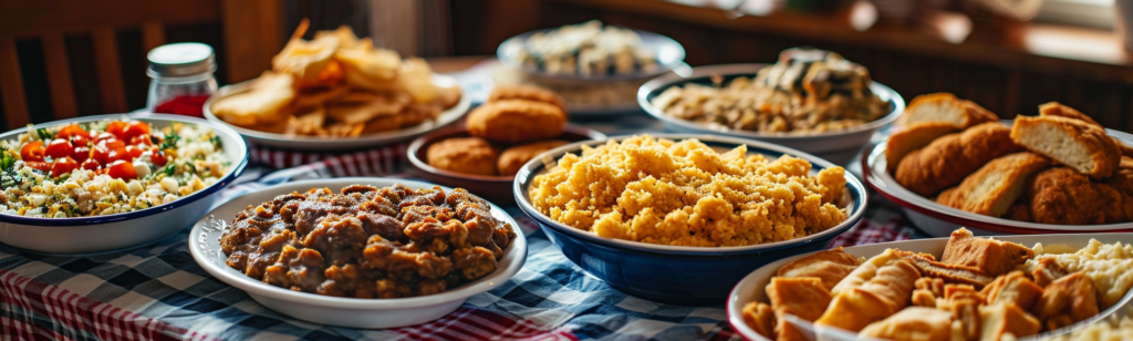 Assorted dishes on a table.