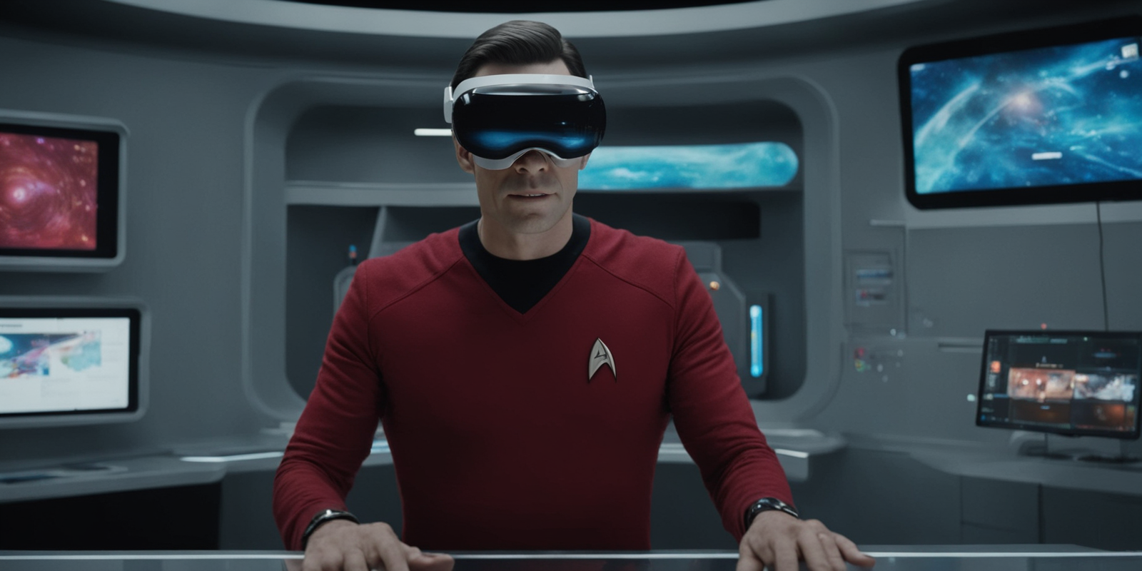 A Star Trek engineer wearing a Vision Pro.
