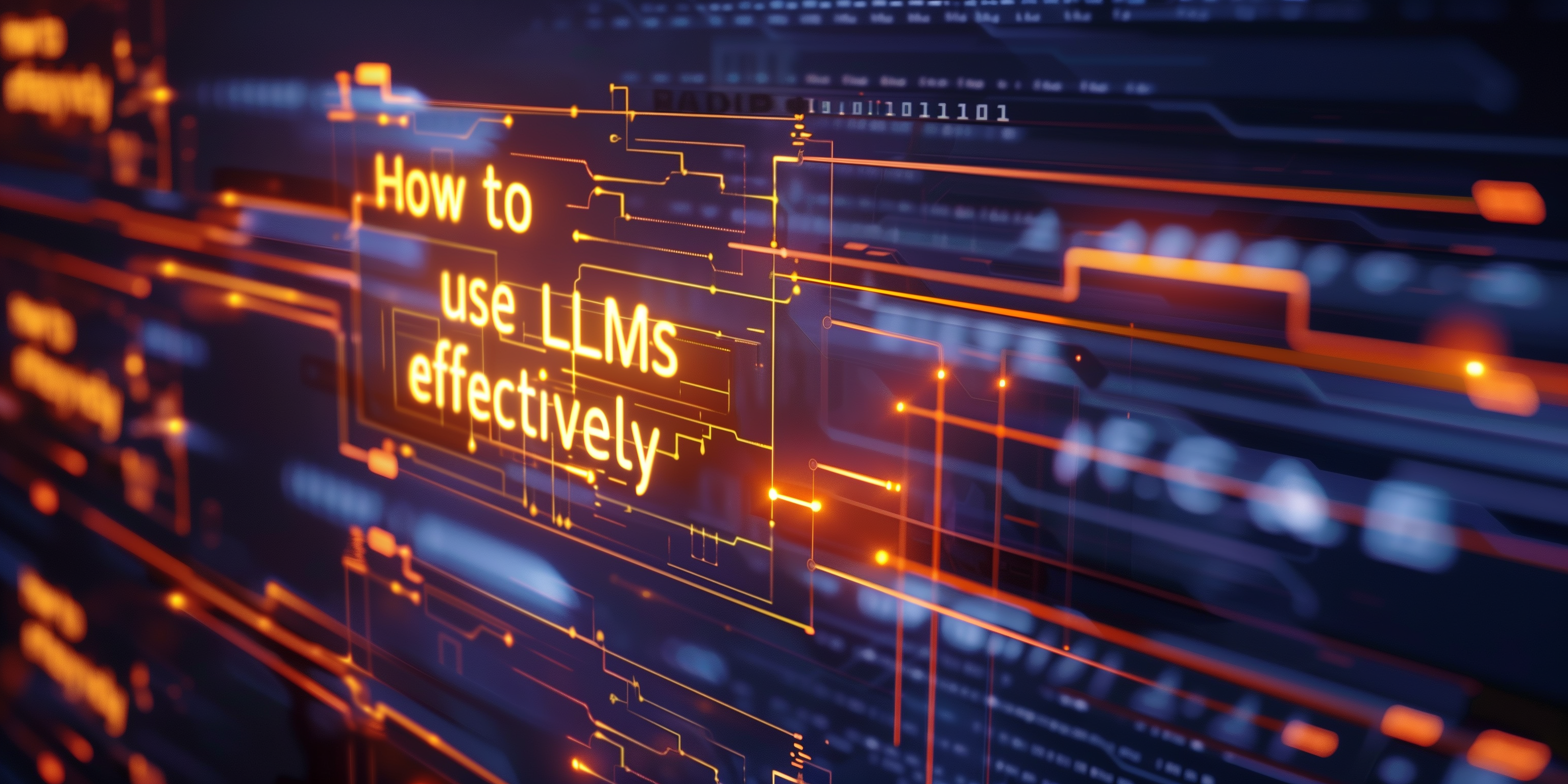 A futuristic graphic with the words "how to use LLMs effectively"