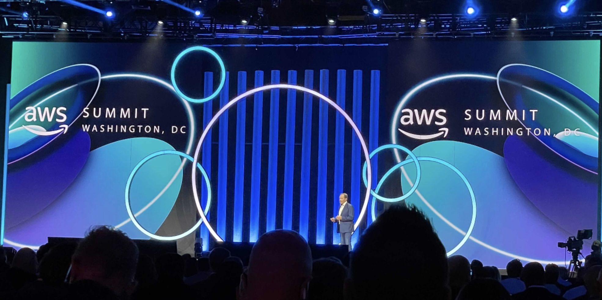 The keynote stage of the AWS Summit in Washington, DC